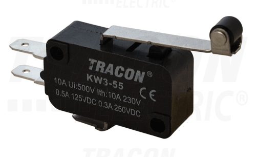 Tracon Helyzetkapcsoló, mikro, karos-görgős 1×CO 10(3)A/230V, 28mm, 4,8x0,8 mm, IP00