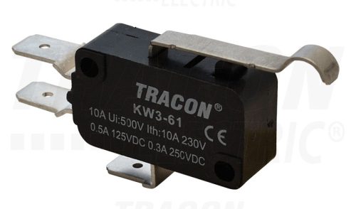 Tracon Helyzetkapcsoló, mikro, íves-rugószár  1×CO 10(3)A/230V, 28mm, 6,3x0,8 mm, IP00