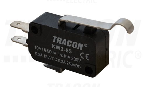 Tracon Helyzetkapcsoló, mikro, íves-rugószár  1×CO 10(3)A/230V, 28mm, 4,8x0,8 mm, IP00