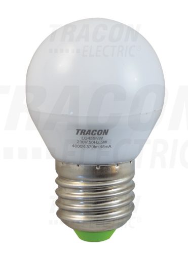 Tracon LED fényforrás 230 VAC, 5 W, 4000 K, E27, 370 lm, 250°, G45, EEI=A+