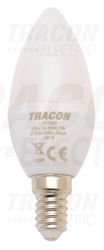 Tracon Gyertya burájú LED fényforrás, tejüveg 230 V, 50 Hz, 7 W, 4000 K, E14, 500 lm, 250°