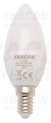 Tracon Gyertya burájú LED fényforrás, tejüveg 230 V, 50 Hz, 7 W, 4000 K, E14, 500 lm, 250°