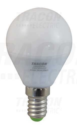 Tracon Gömb búrájú LED fényforrás 230VAC, 5 W, 4000 K, E14, 380 lm, 250°