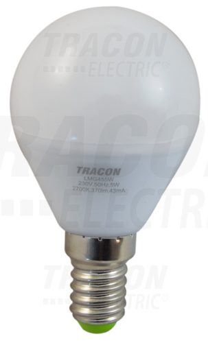 Tracon Gömb búrájú LED fényforrás 230VAC, 5 W, 2700 K, E14, 370 lm, 250°