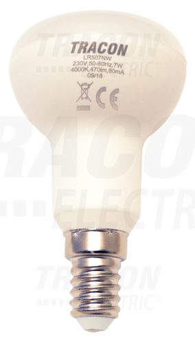 Tracon LED reflektorlámpa 230 V, 50 Hz, E14, 7 W, 470 lm, 4000 K, 120°, EEI=A+
