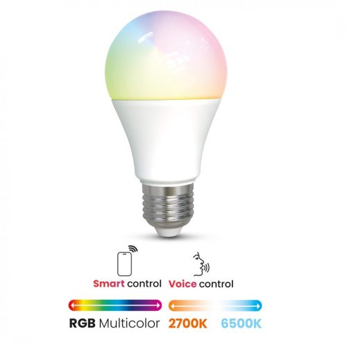 DURA SMART LED Round 9W RGB+W E27 normál forma, wifi, Bluetooth, Amazon Alexa, Google Voice Assistant