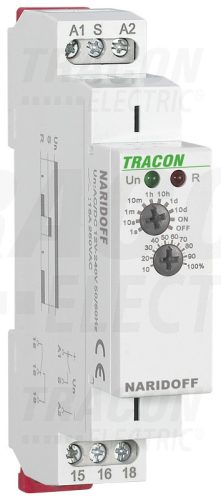 Tracon Egyfunkciós (elengedéskésleltetéses) időrelé AC/DC 12-240V, 0,1s-10d, 16A/AC1, 250VAC/24VDC