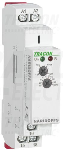 Tracon Elengedéskésleltetéses tápfeszültség vezérelt időrelé AC/DC 12-240V, 0,1s-10m, 16A/AC1, 250VAC/24VDC