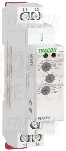Tracon Feszültségfigyelő relé 1 fázisra AC/DC 110-240V, U> U< = 65-260V, t=0,1-10s