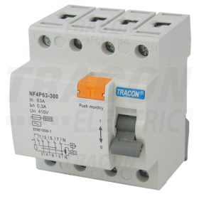 Tracon Áram-védőkapcsoló, 4 pólusú 25A, 100mA, 6kA, AC