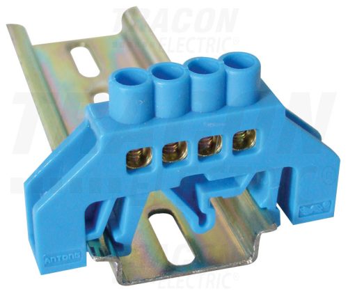 Tracon Szigetelt földelősín (N/PE), kék 230/400VAC, 100A, 6×9mm, 4P, IP20