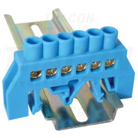   Tracon Szigetelt földelősín (N/PE), kék 230/400VAC, 100A, 6×9mm, 6P, IP20