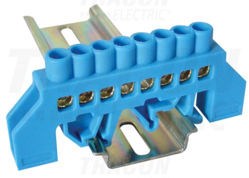 Tracon Szigetelt földelősín (N/PE), kék 230/400VAC, 100A, 6×9mm, 8P, IP20