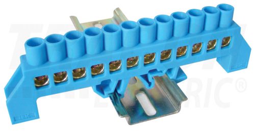 Tracon Szigetelt földelősín (N/PE), kék 230/400VAC, 100A, 8×12mm, 12P, IP20