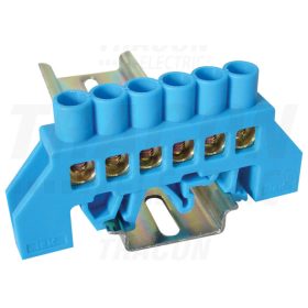   Tracon Szigetelt földelősín (N/PE), kék 230/400VAC, 100A, 8×12mm, 6P, IP20