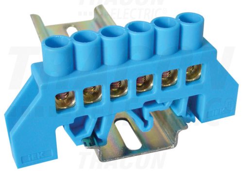 Tracon Szigetelt földelősín (N/PE), kék 230/400VAC, 100A, 8×12mm, 6P, IP20