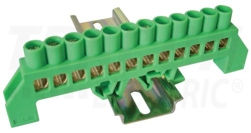 Tracon Szigetelt földelősín (N/PE), zöld 230/400VAC, 100A, 8×12mm, 12P, IP20