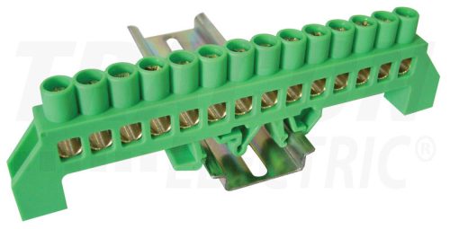Tracon Szigetelt földelősín (N/PE), zöld 230/400VAC, 100A, 8×12mm, 14P, IP20