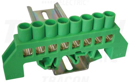 Tracon Szigetelt földelősín (N/PE), zöld 230/400VAC, 100A, 8×12mm, 8P, IP20