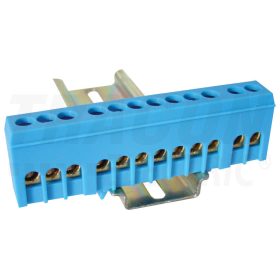   Tracon Szigetelt földelősín (N/PE), zárt, kék 230/400VAC, 100A, 6×9mm, 12P, IP20