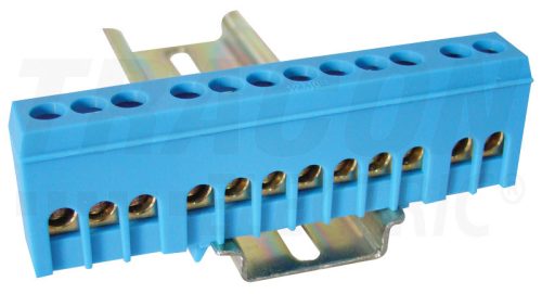 Tracon Szigetelt földelősín (N/PE), zárt, kék 230/400VAC, 100A, 6×9mm, 12P, IP20