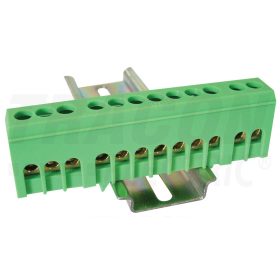   Tracon Szigetelt földelősín (N/PE), zárt,zöld 230/400VAC, 100A, 6×9mm, 12P, IP20