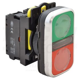   Tracon Kettős BE-KI nyomógomb, zöld+piros 1×NO+1×NC, 5A/230V AC-15, IP65