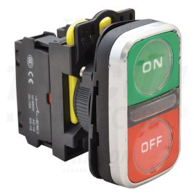   Tracon Kettős BE-KI nyomógomb, ON-OFF, zöld+piros 1×NO+1×NC, 5A/230V AC-15, IP65