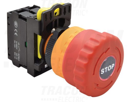 Tracon Vészgomb, világító, reteszelt, piros 1×NC, 5A/230V AC-15, 40mm, IP65, LED 230V AC/DC