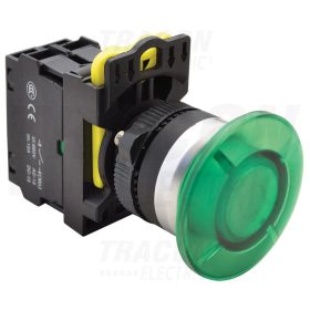   Tracon Gombafejű világító nyomógomb,zöld 1×NO, 5A/230V AC-15, 40mm, IP65, LED 230V AC/DC