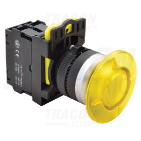   Tracon Gombafejű világító nyomógomb,sárga 1×NO, 5A/230V AC-15, 40mm, IP65, LED 230V AC/DC