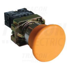   Tracon Gombafejű nyomógomb, fémalapra szerelt, sárga 1×NO, 3A/400V AC, IP42, d=40mm