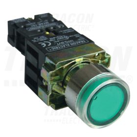   Tracon Világító nyomógomb, fémalap, előtét, zöld, glim, izzó nélk. 1×NO, 3A/230V AC, 130V, IP42