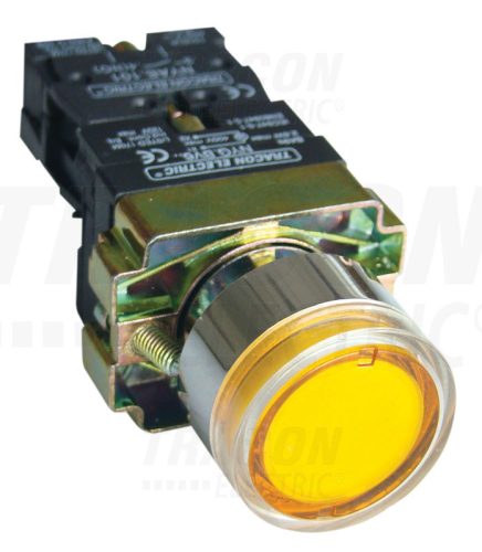 Tracon Világító nyomógomb, fémalap, sárga, glim, izzó nélkül 1×NO, 3A/400V AC, 230V, IP42