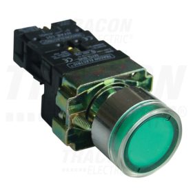   Tracon Világító nyomógomb, fémalap, zöld, glim, izzó nélkül 1×NO, 3A/400V AC, 230V, IP42