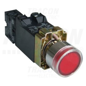  Tracon Világító nyomógomb, fémalap, trafóval,piros,glim,izzó nélk. 1×NC, 3A/230V AC, 6V, IP42