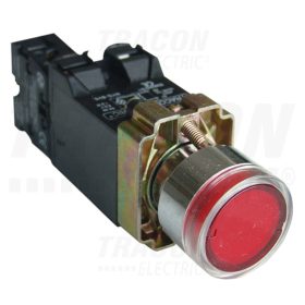   Tracon Világító nyomógomb, fémalap, trafóval,piros,glim,izzó nélk. 1×NC, 3A/400V AC, 6V, IP42