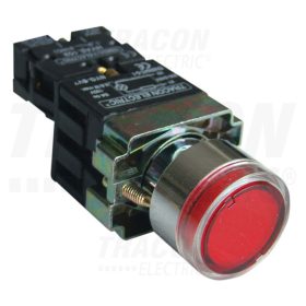   Tracon Világító nyomógomb, fémalap, előtét, piros, glim,izzó nélk. 1×NC, 3A/230V AC, 130V, IP42