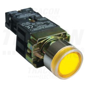   Tracon Tok.világító nyomógomb, fémalap,előtét,sárga,glim,izzó nélk. 1×NO, 3A/230V AC, 130V, IP44