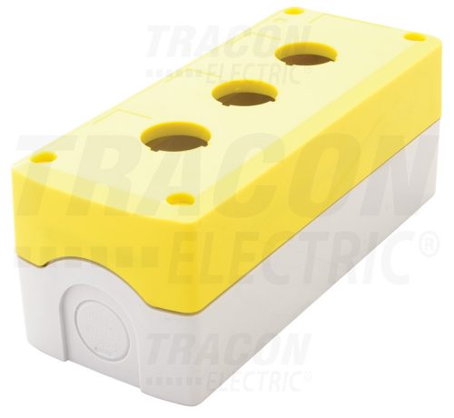 Tracon Összeállított tokozat nyomógombokhoz, sárga, 3-es d=22,5, IP65, 2×PG-13,5