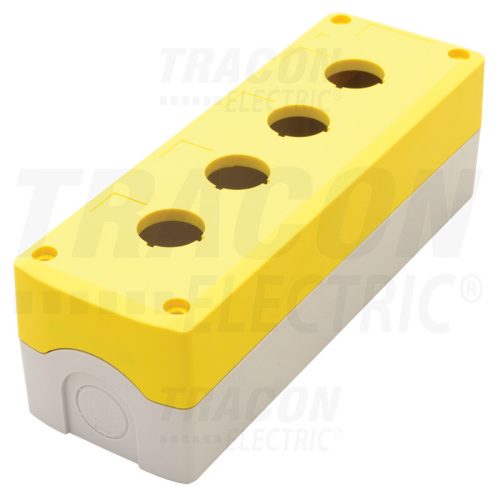 Tracon Összeállított tokozat nyomógombokhoz, sárga, 4-es d=22,5, IP65, 2×PG-13,5