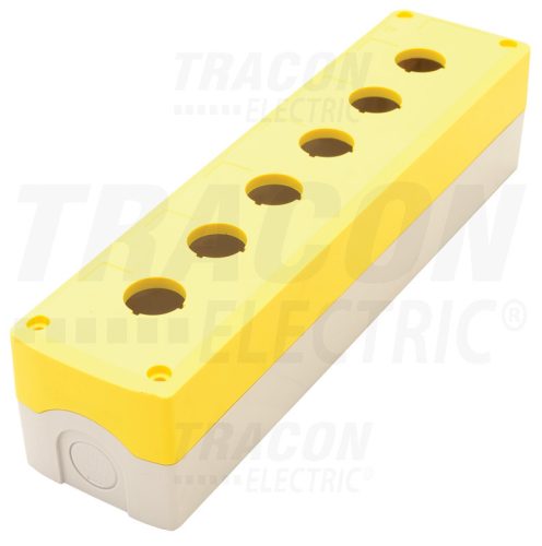 Tracon Összeállított tokozat nyomógombokhoz, sárga, 6-es d=22,5, IP65, 2×PG-13,5