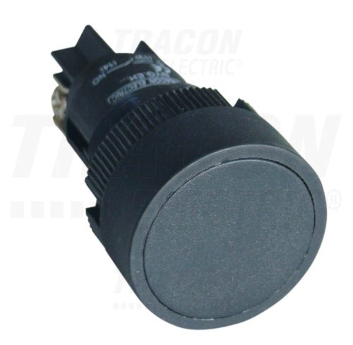 Tracon Nyomógomb, műanyag testű, fekete 1×CO, 0,4A/400V AC, IP42, d=22mm