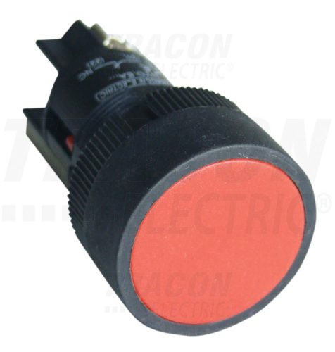 Tracon Nyomókapcsoló, műanyag testű, piros 1×NC, 0,4A/400V AC, IP42, d=22mm