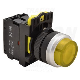   Tracon Világító nyomókapcsoló, kiálló, sárga 1×NO, 5A/230V AC-15, IP42, LED 230V AC/DC