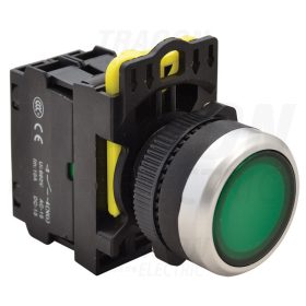   Tracon Világító nyomókapcsoló, zöld 1×NO, 5A/230V AC-15, IP65, LED 230V AC/DC