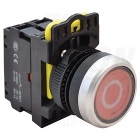   Tracon Jelölt, világító  nyomókapcsoló, piros, (fehér 0) 1×NC, 5A/230V AC-15, IP65, LED 230V AC/DC