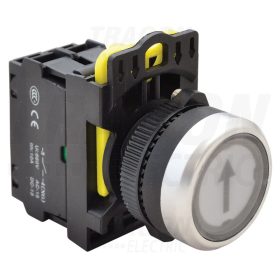   Tracon Jelölt, világító  nyomókapcsoló, fehér, (fekete nyíl) 1×NO, 5A/230V AC-15, IP65, LED 230V AC/DC