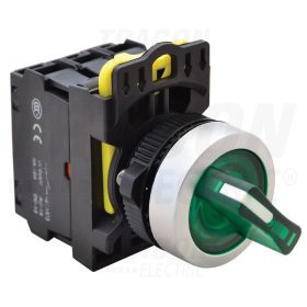   Tracon Világítókaros kapcsoló, zöld, LED, kétállású, rugóvissza 1×NO+1×NC, 5A/230V AC-15, IP65, LED 230V AC/DC