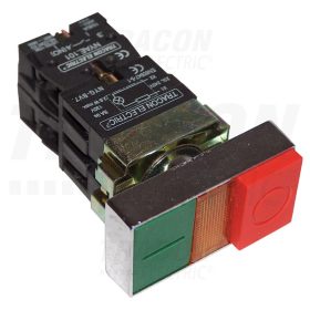   Tracon Kettős BE-KI nyomógomb, fémalap, zöld+piros kiálló 1×NC+1×NO, 3A/230V AC, IP42